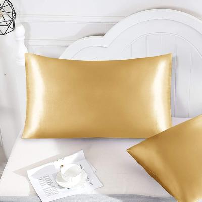 China 2pcs Color Soft Luxury Soft Satin Gold Silk Pillowcase Body Pillow Case Breathable 100% Natural Satin for sale