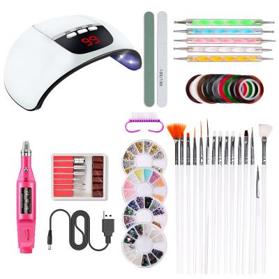 China gel polish set with UV lamp 45w led nail dryer USB drills rhinestone and 4box design gem brush dotting pen NAK007 NAK007 for sale