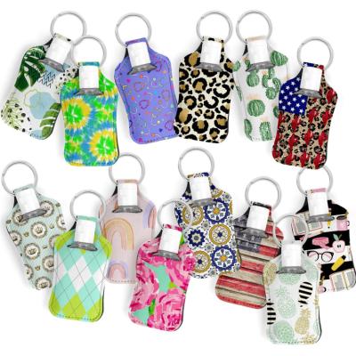 China Eco Friendly Custom Design Logo Neoprene Shampoo Bottle Holder Hand Sanitizer Holder Keychain 30ML Spray Bottle Holder for sale