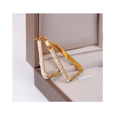 China Trendy Fashion Charm Gold Color Plated Rhinestones Stainless Steel Triangle Circle Earring For Women Daily for sale