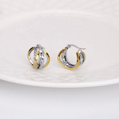 China TRENDY Fashion Stereoscopic Gold Color Plated Multilayer Stainless Steel Circle Huggie Earring For Women for sale