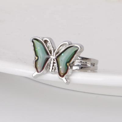 China FASHIONABLE Silver Color Jewelry Butterfly Mood Emotion Feeling Temperature Resizable Rings For Women for sale