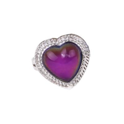 China Wholesale Trendy Fashion Silver Color Temperature Heart Mood Resizable Rings For Women for sale