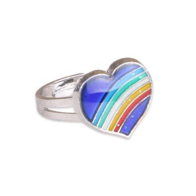 China TRENDY Romantic Silver Color Emotion Feeling Temperature Rainbow Heart Mood Resizable Rings For Women for sale