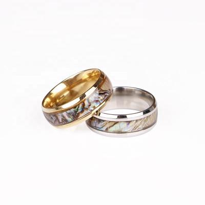 China FASHIONABLE luxury gold stainless steel and silver color shiny shells wedding rings for women and men for sale