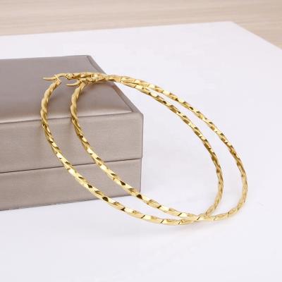 China Trendy Stainless Steel Trendy Round Wire Gold Color Big Circle Earring For Women for sale