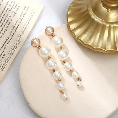 China Hgflyxu European and American simple earrings personality long pearl earrings vintage tassel imitation premium earrings FASHIONABLE for sale