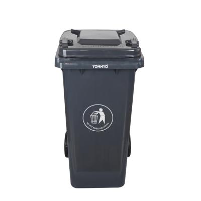 China 120 Liter Sustainable Black Gray Plastic Waste Bin Trolley With Wheels for sale