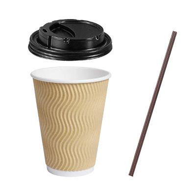 China Chic Recycled Materials 200Ml Kraft Ripple Coffee Paper Cup Corrugated Paper Cup With White Lid for sale