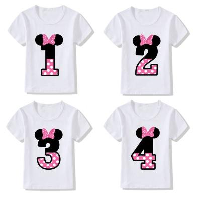 China Fashion Eco-friendly Washable Breathable OEM Factory Price Birthday Number Letter Girls Pink T-shirt Summer Clothes for sale