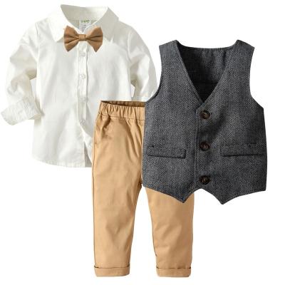 China Eco-friendly Washable Breathable Little Boys Clothes Set Lovely Infant Newborn Kids Birthday Party Wedding Suit Clothing Set for sale