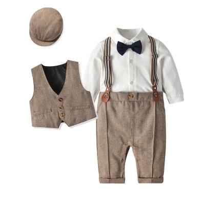 China Spring Autumn Newborn Baby Infant Boys Boutique England Style Vest Rompers Washable Eco-friendly Breathable Clothing Set for sale