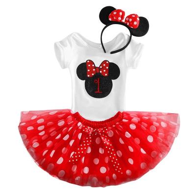 China Breathable Summer Baby Toddler Infant Romper+Tutu Mesh Birthday Dresses With Headband For 1~3 Years Girls for sale