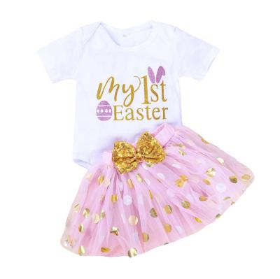 China Cotton Easter Holiday Babies Rompers + Tutu Dresses Birthday Clothing Set Clothes Romper for sale