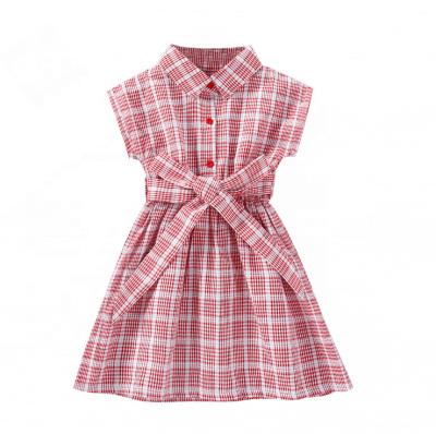 China New Fashion Pattern Baby Girls Summer Red Dress Breathable Plaid Princess Dress With Bow for sale