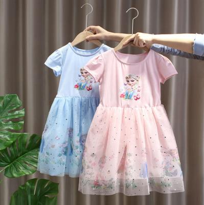 China Breathable Drop Shipping Manufacturer Kids Girl Clothing Cartoon Princess Dresses for sale