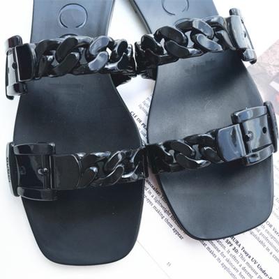 China Fashion Girls PVC Summer Beach Jelly Open Toe Flat Female Slippers G cc Slippers Belt Buckle One-Piece Shoes For Women for sale