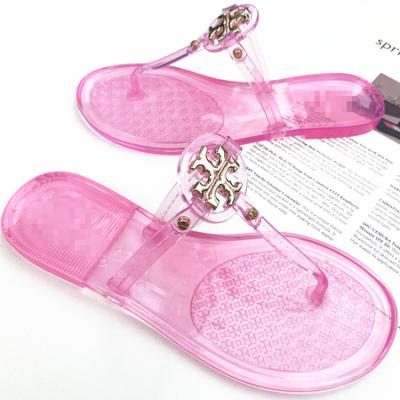 China 2022 Fashion Jelly Anti-slippery Ladies For Flip Flop Latest China PVC Shoes Summer Double T Gold Beach Shoes Black Women Slippers For Girl for sale