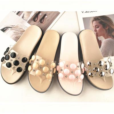 China 2020 Latest Lady Slipper Plastic Polka Dot Anti-slippery Women's Home Shoes Clear PVC Soft Shoes One Piece Open Toe Female Flat Slippers for sale