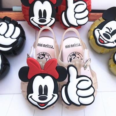 China New style children's Mickey shoes Anti-slippery jelly and flat shoes Greece model Minnie Mouse baby jelly unisex anti-skid sandals for sale