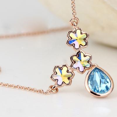 China 105062 Rosegold Aquamarine Riverstones necklaces for women gold plated-wholesale jewelry nyc online costume jewellery for sale