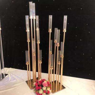 China Weddings 8 Arm Tall Gold Candelabra Wedding Table Centerpiece Decoration Metal Pillar Candle Holder Candelabra Centerpiece Wedding for sale