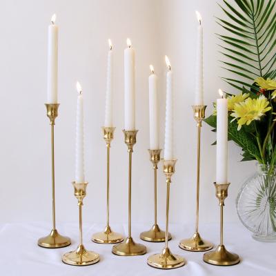 China Weddings Wholesale Electroplating Candlestick Wedding Gold Antique Column Wedding Gold 6pcs/set Conical Brass Metal Candlestick for sale