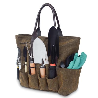 China BSCI Canvas Garden Tool Bag Plant Canvas Tote Bags Home Tool Organizer Kit Carrier Bags Garden Gardening Tool Bag for sale