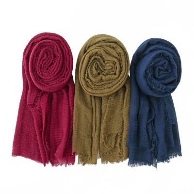 China Cotton RARA 80 Colors Wholesale 180*90cm Large Size Women Cotton Skin Scarf Plain Color Pleat Hijab Muslim Cotton for sale