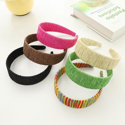 China Simple Thin Padded Raffia Straw Headband Straw Headbands Summer Fashion Hair Band Women Hair Accessories Solid Color RARA for sale