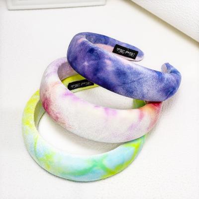 China Tie Dye Padded Headbands RARA Fashion New Arrival Velvet Tie Dye Padded Headbands Sponge Headband Thick Foam Hair Circle Headband for sale