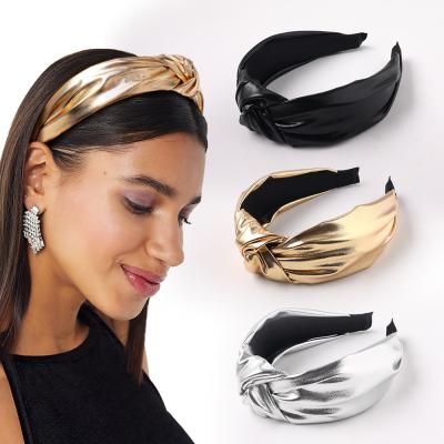 China Women Fashion Headband RARA Trendy Hair Aceessories Bright Color PU Leather Cross Knot Hairband Headband For Women for sale