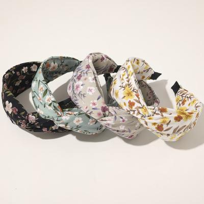 China Women's Korean Soft Wide Knot Hair Accessories Hair Circles Hair Circles Floral Print Cross Headband RARA Style Headband Floral Print Headband for sale