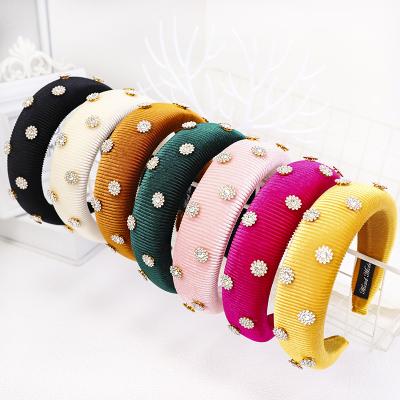 China RARA Fashion Women Headband Shape Ladies Trendy Rhinestone Flower Luxury Velvet Hair Band Thick Sponge Headbands For Women for sale