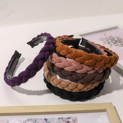 China Wholesale Korean Hair Accessories Fashion RARA Simple Link Chain Suede Sponge Braided Headband For Women for sale