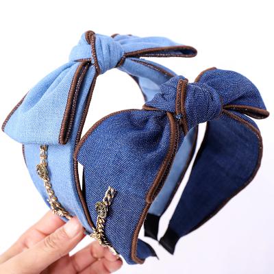 China Wholesale Korean Fashion Women's Headband RARA Women's Hair Accessories Fashion Simple Cloth Bowknot Denim Headband for sale