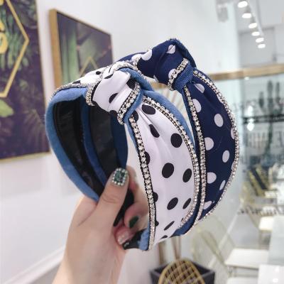 China Polka Dot Diamond Stud Knotted Denim Headband Korean Fashion Style Women's Hair Accessories Cloth Headband RARA New for sale