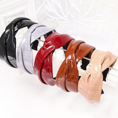 China Fashion RARA Bowknot PU Leather Headband Hair Girls Accessories Bow Headband Red Faux Leather Headband Women for sale