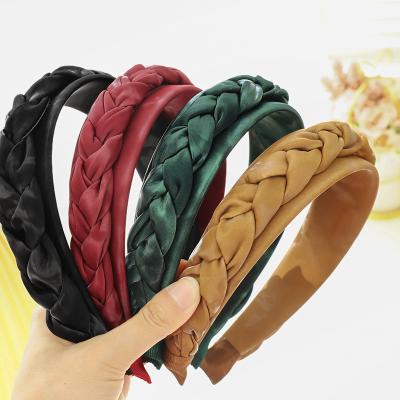 China Wholesale New Fashion RARA European American Retro Braided Headband PU Leather Headbands For Women for sale