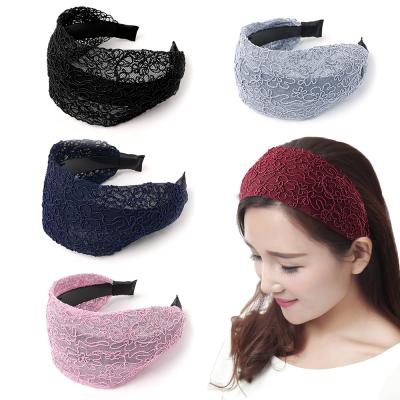 China Wholesale Hair Accessories Women's Fashion RARA Retro Fashion Lace Headband 8CM Wide Headband For Ladies for sale