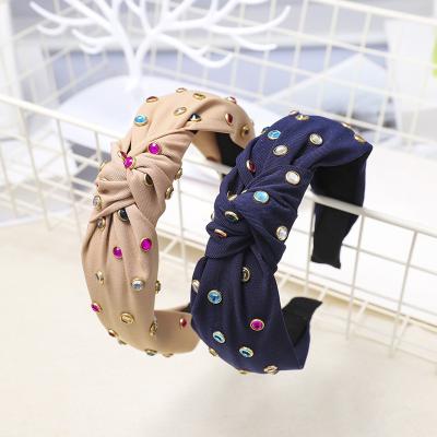 China RARA Fashion Women Hair Accessories Wholesale Diamond Cross Knot Headband Simple Fabric Headband for sale