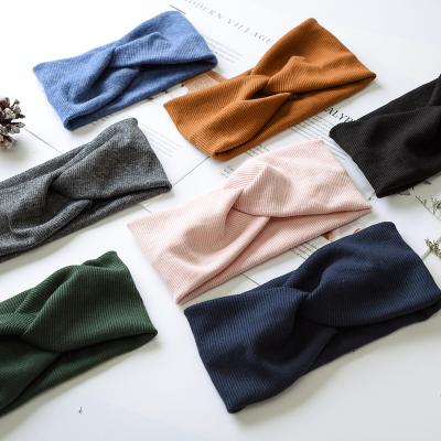 China Wholesale Solid Color Women's Fashion Simple Solid Color Women's Wide Headband RARA Hair Band Crochet Elastic Hair Wrap Band Hair Accessories Cross Elastic for sale