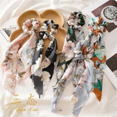 China INS New Arrival Women Hair Scrunchies RARA Fashion Women Hair Accessories Korean Vintage Elastic Hair Band Flower Satin Scarf Scrunchies for sale