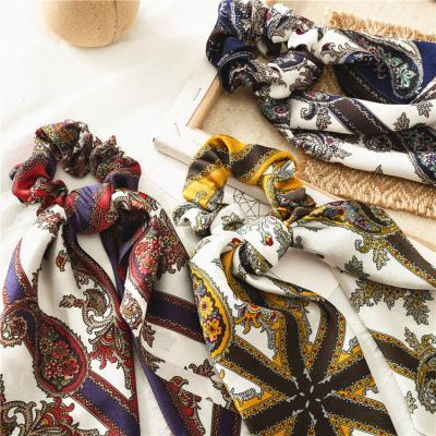 China Women's Hair Scrunchies Fashion Elastic Hair Tie Hair Accessories Ponytail Holders Print Silk Scarf Scrunchies For Women for sale