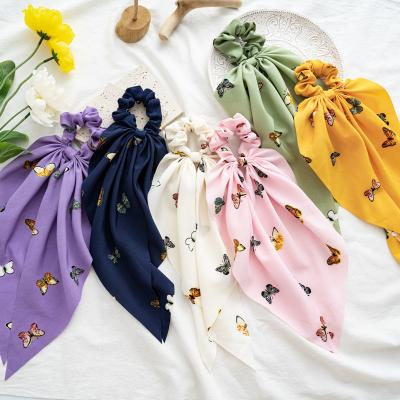 China New Fashion Custom Made Cheap Butterfly Chiffon Scarf Hair Scrunchies RARA Women Long Hair Scrunchies for sale