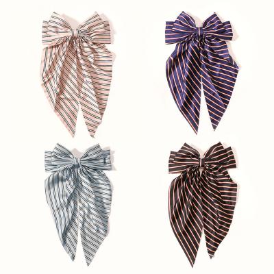 China Korean fabric RARA style hair accessories spring summer ribbon satin bow hairpin stripe hair clips for women for sale