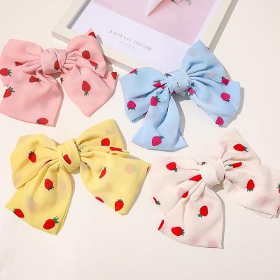 China RARA Chiffon Fashion Hair Accessories Spring Cute Knotted Oversized Fabric Chiffon Butterfly Strawberry Bow Hair Clip For Girls for sale