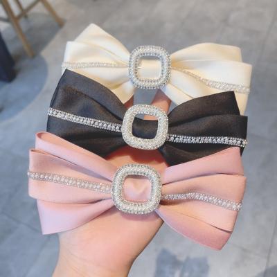 China Simple Square Bling Diamond Girls Bow Hair Clips Temperament New Korean Fashion Cloth RARA Hairpin for sale