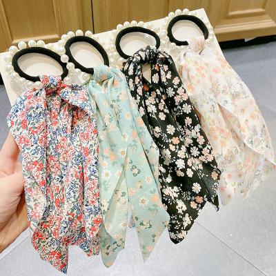 China Fashion Korean Fabric RARA Women Beads Elastic Flower Hair Ties Scrunchies Hair Bands Accessories For Girls for sale