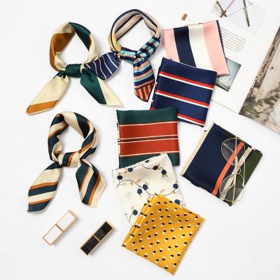 China Fashion Square RARA Square Colorful Square Satin Stripe Summer Spring Neck Scarves Accessories Pattern Silk Hair Scarf For Women for sale